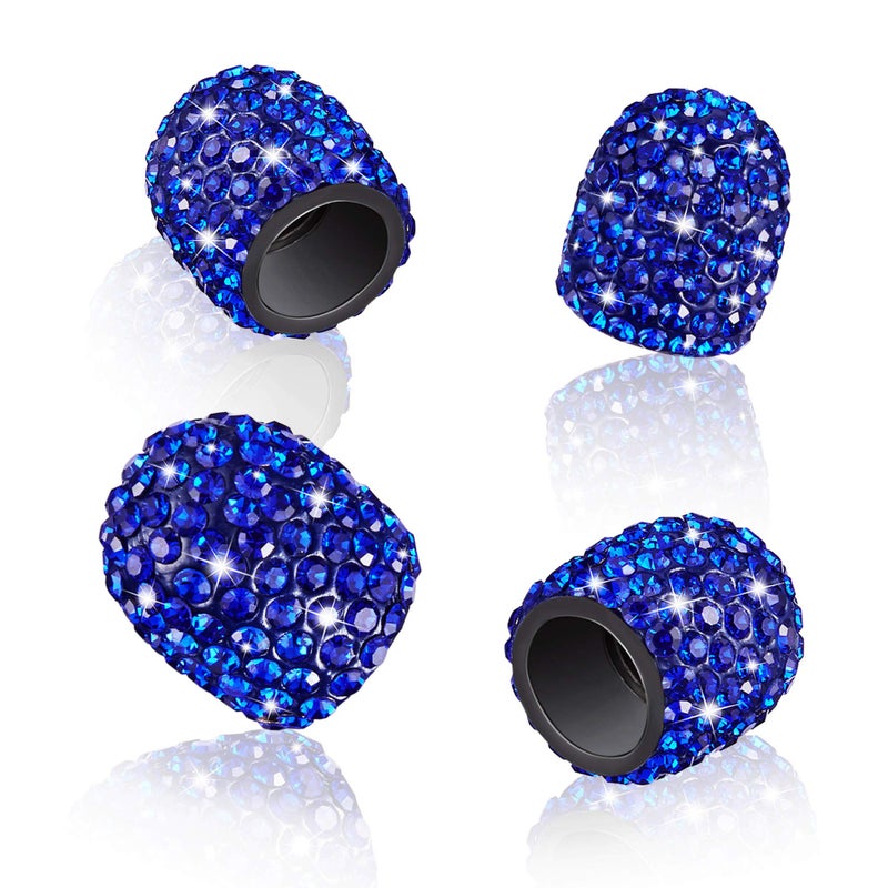 WINKA 4Pcs Bling Car Tire Valve Stem Caps Diamond Bling Dustproof Car Wheel Tire Valve Caps Crystal Decor Universal Shiny Wheel Stem Valve Exterior Accessories for Cars,SUV,Bikes etc (Navy Blue) - Image 5